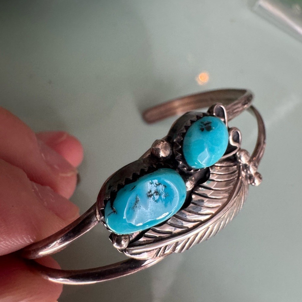 AR Marked Navajo Sterling Silver and Turquoise Cuff 6" Wrist 12.1g